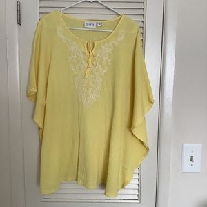 Denim & Company Caftan style embroidered top, 1X